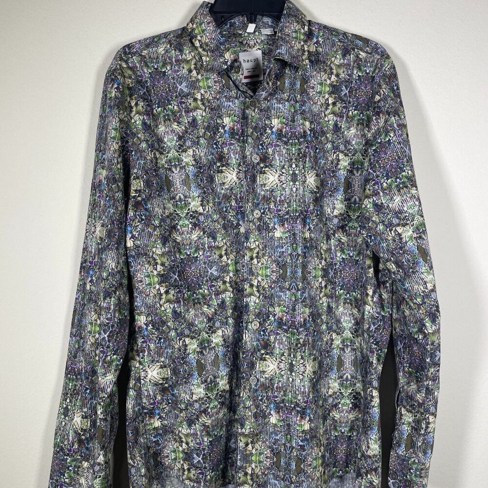 haupt Men's Crazy Artistic Print Button-up Shirt M 39/40 15.5 Preppy